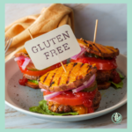 Hamburguesas sin gluten con letrero de gluten free